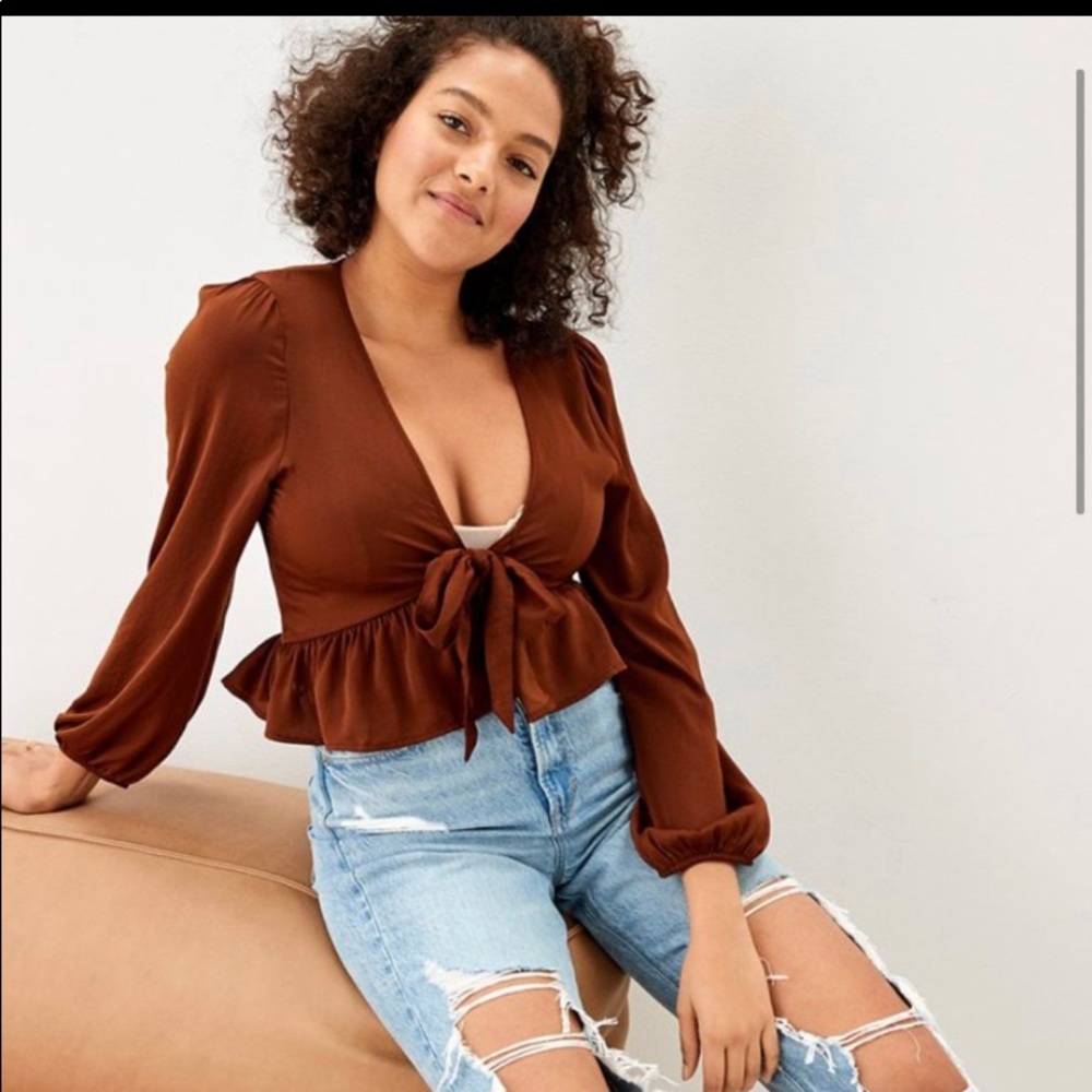 AE SILKY TIE-FRONT BLOUSE